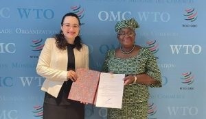 Embajadora Sofía Boza presenta cartas credenciales ante la Directora General de la Organización Mundial del Comercio